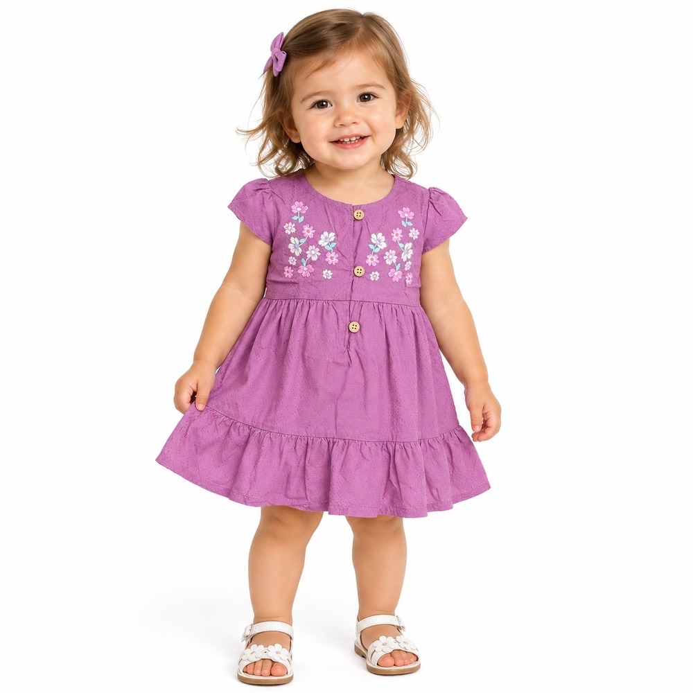 Carters Baby Girl Purple Floral Embroidered Cotton Dress 18M